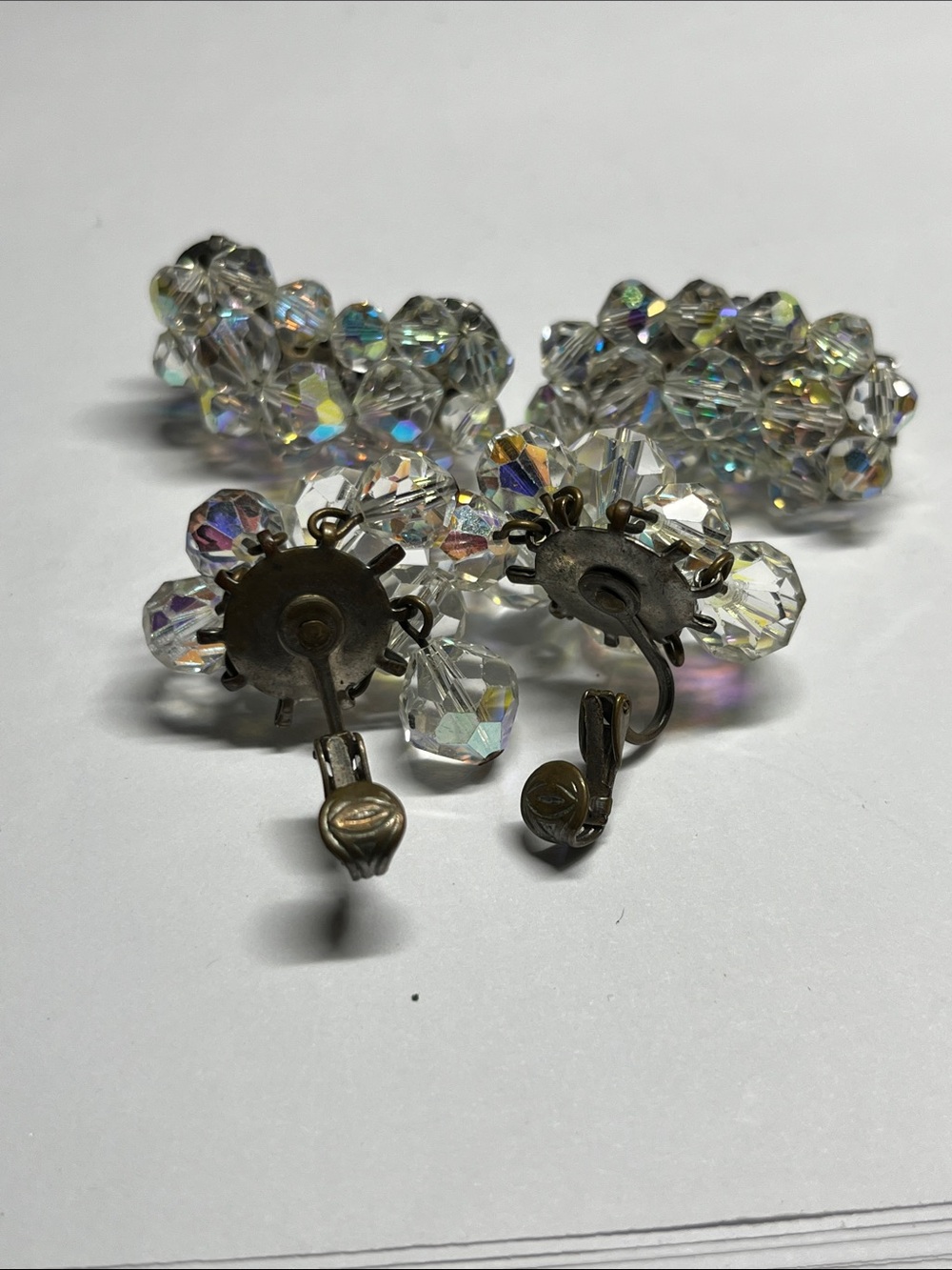 Aurora Crystal Cluster Clip-On Earrings - Clear AB Sparkle - Picture 5 of 7